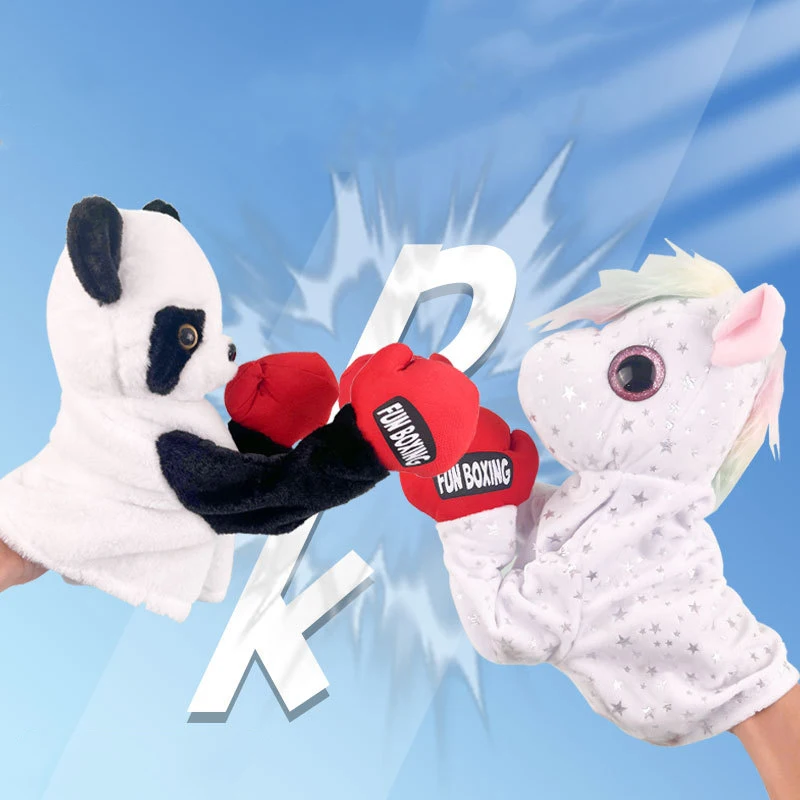 Novelty Funny Press Boxing Hand Puppet Toy Simulation Panda Unicorn Gloves Voice Boxing Hand Puppets Two-Player Match Toys