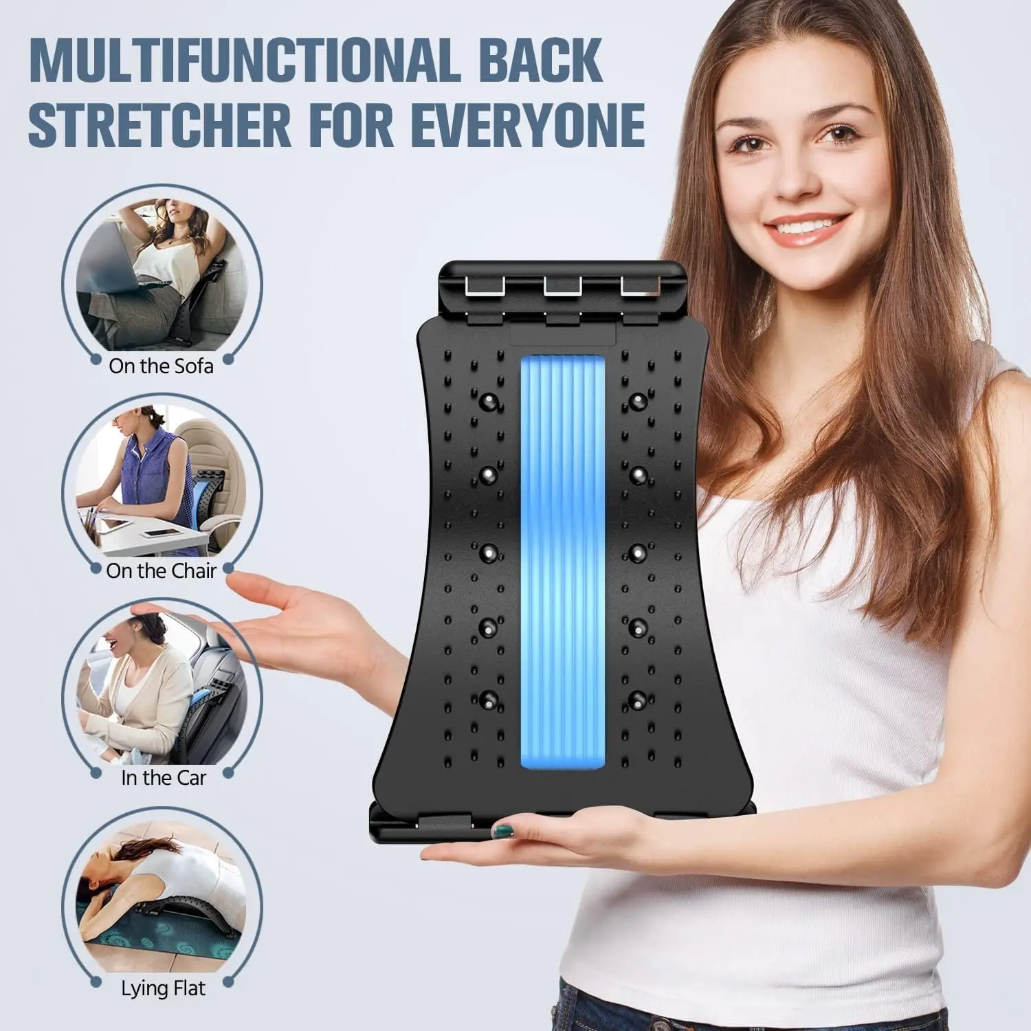 Multi-Level Back Stretching Device & Lumbar Support Massager, Adjustable Spinal Pain Relief for Bed Chair Car Home Office view 5