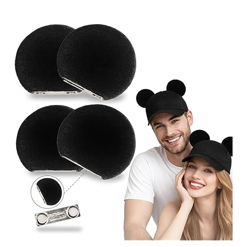 2 Stück Magnetische Mausohren für Mützen, Hüte, Baskenmützen, Bucket Hats, Clip-Mausohren für Jungen und Mädchen, Kostüm-Accessoires, Geeignet für Baseballkappen