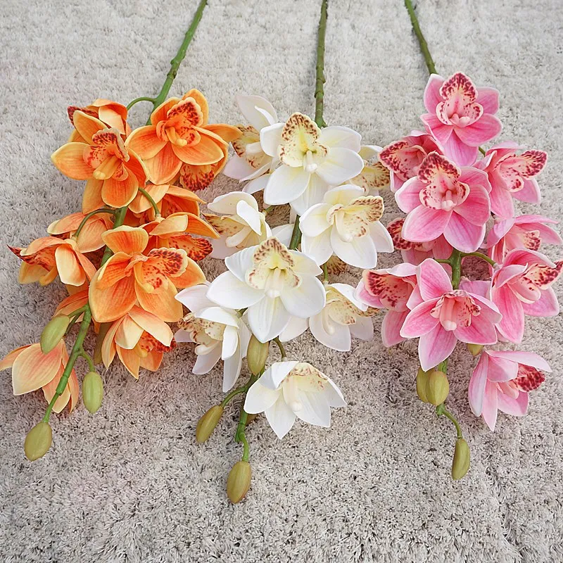 Luxurious Large Cymbidium branch Real touch 3D printing orchid Artificial Flowers living room decoration flores artificiales