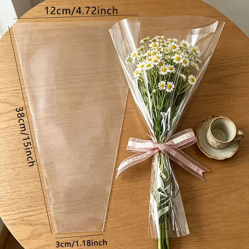 52 sacs d'emballage transparents en plastique pour bouquets, adaptés à l'emballage de roses et de cadeaux, idéaux pour un usage quotidien dans les fleuristes