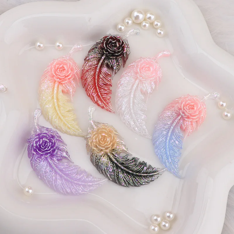 70PCS Rose Feather Resin DIY Accessories Are Used To Make Phone Cases Hairpins Car Hangers Decorations