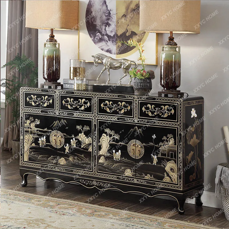New Chinese-style entrance cabinet Solid wood partition decorative cabinet Modern Chinese-style living room sidet