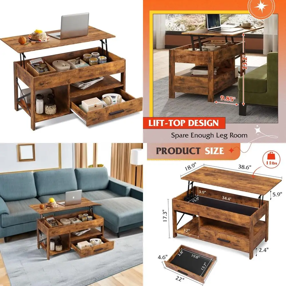 

Lift Top Coffee Table with Storage Drawers and Shelf, 39 Inches, Living Room Furniture for Organization and Style