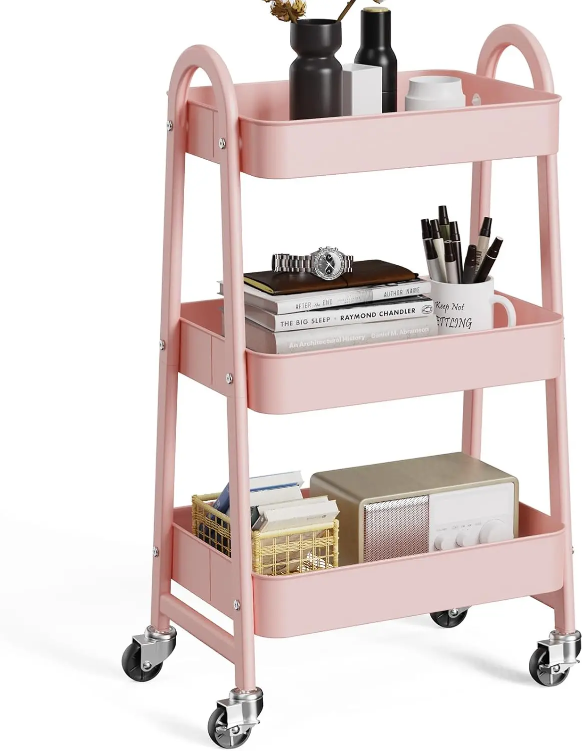

3 Tier Utility Rolling Cart, Metal Mobile Storage Shelf with Lockable Caster Wheels, Organization for Livingroom