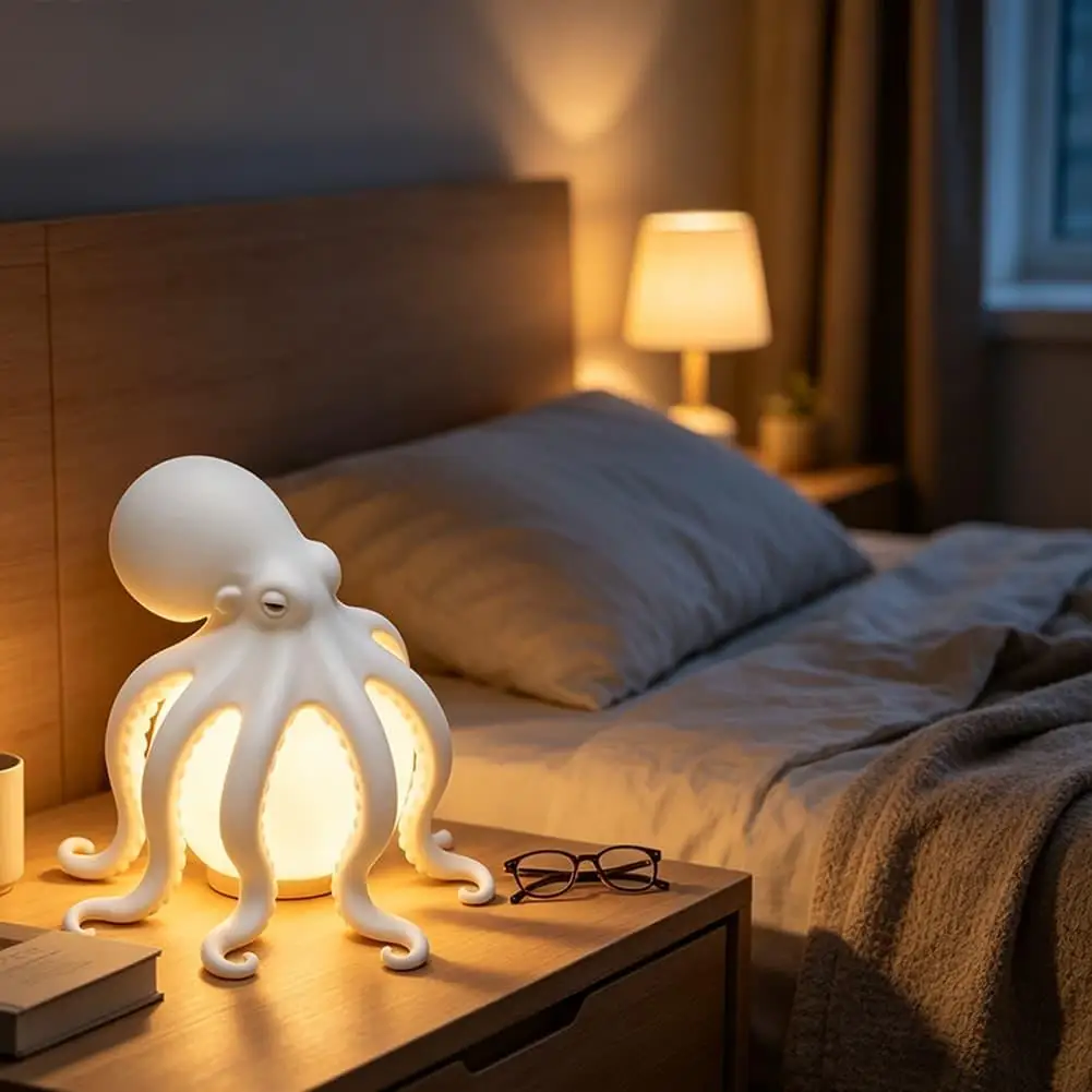 Resin Octopus Table Lamp Ocean Sculpture Warm Light USB Powered Desktop Decoration for Halloween Party Bedroom Home Decor view 3