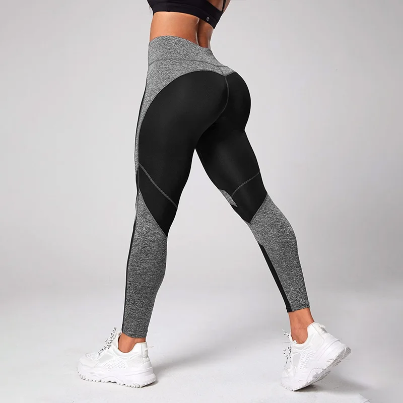 Pantalones de Yoga de cintura alta para mujer, Leggings de entrenamiento con Control de barriga, color bloqueado