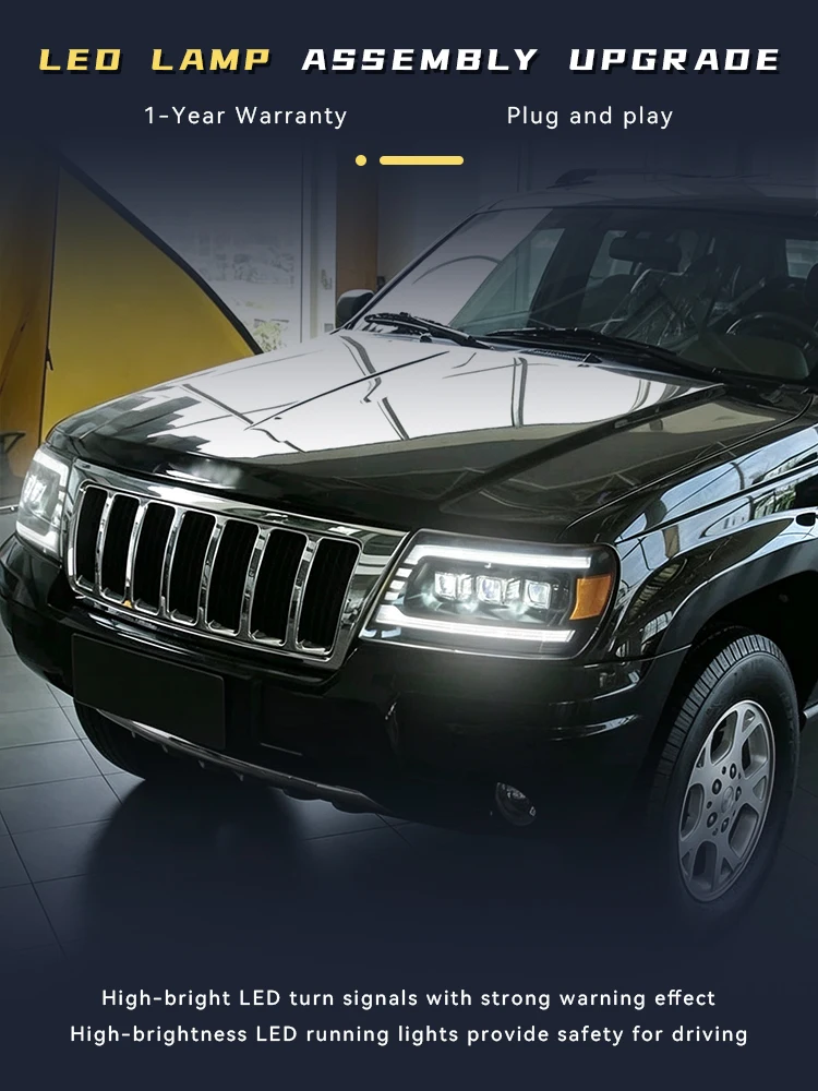 Auto Headlights For Jeep 1999-2004 Grand Cherokee Front Lamp LED Bulbs Newest Upgrade Head Light Projector Lens Car Accessories