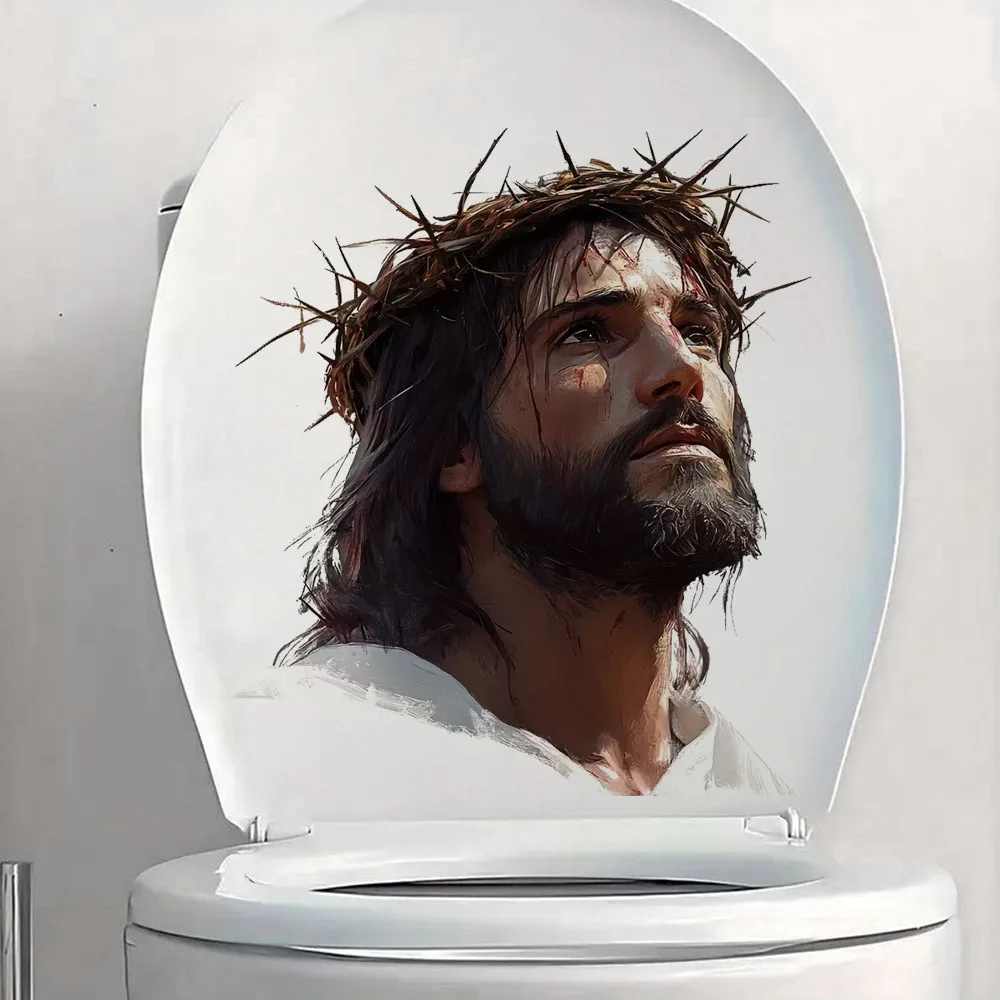 QT2700#Jesus Crown Sticker Self-Adhesive Toilet Stickers,Wall Decal Vinyl  Sticker for Toilet Lid, Bathroom Decor