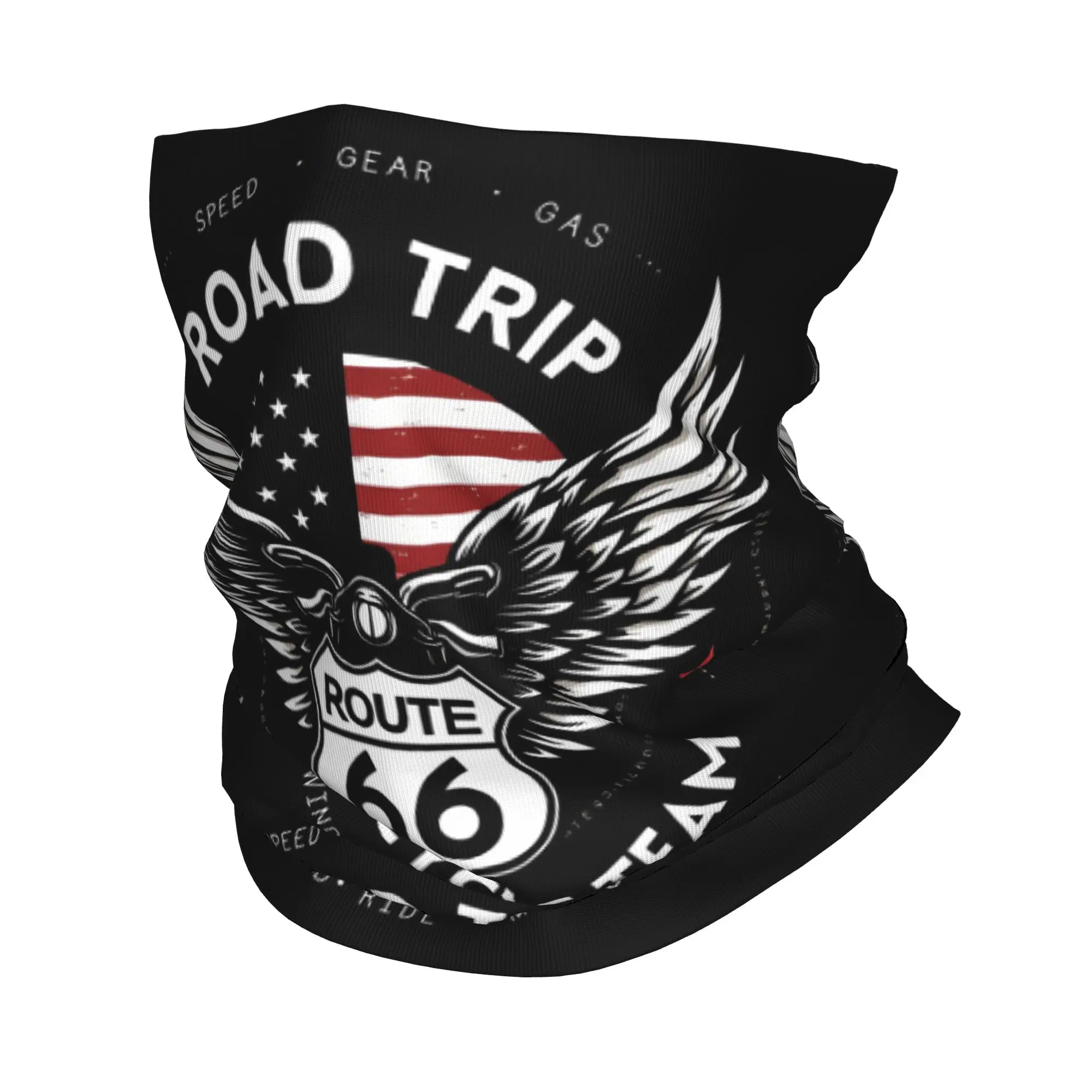

Custom Americana US Route 66 Bandana Neck Warmer Men Women Winter Hiking Ski Scarf Gaiter Highway Sign Face Cover