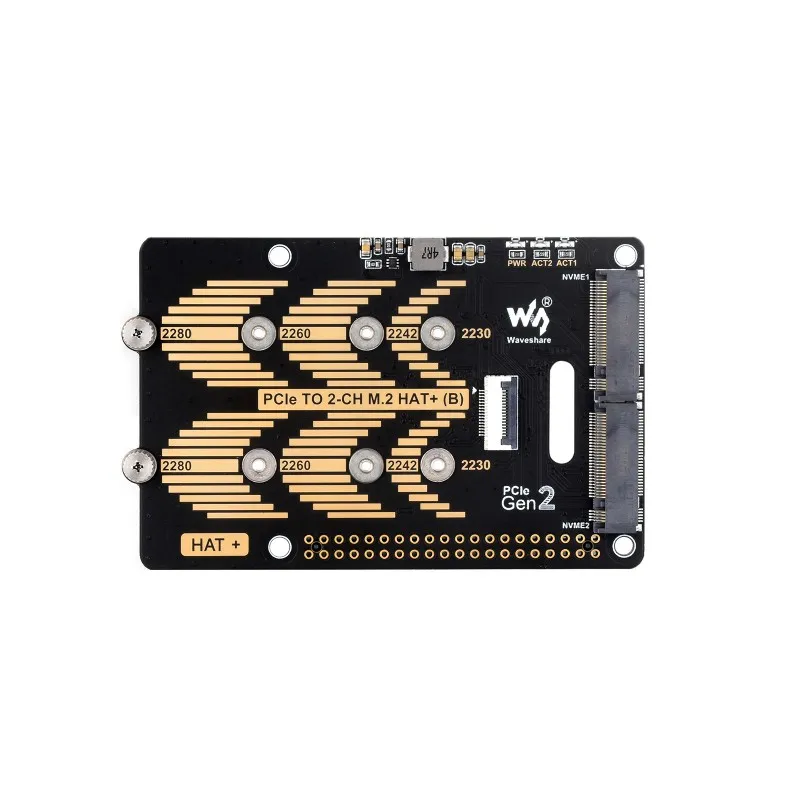 Raspberry Pi 5 NVMe HAT,PCIe To 2-Ch M.2 Adapter Type B for Raspberry Pi 5, Compatible with 2280 / 2260 / 2242 / 2230 size NVMe