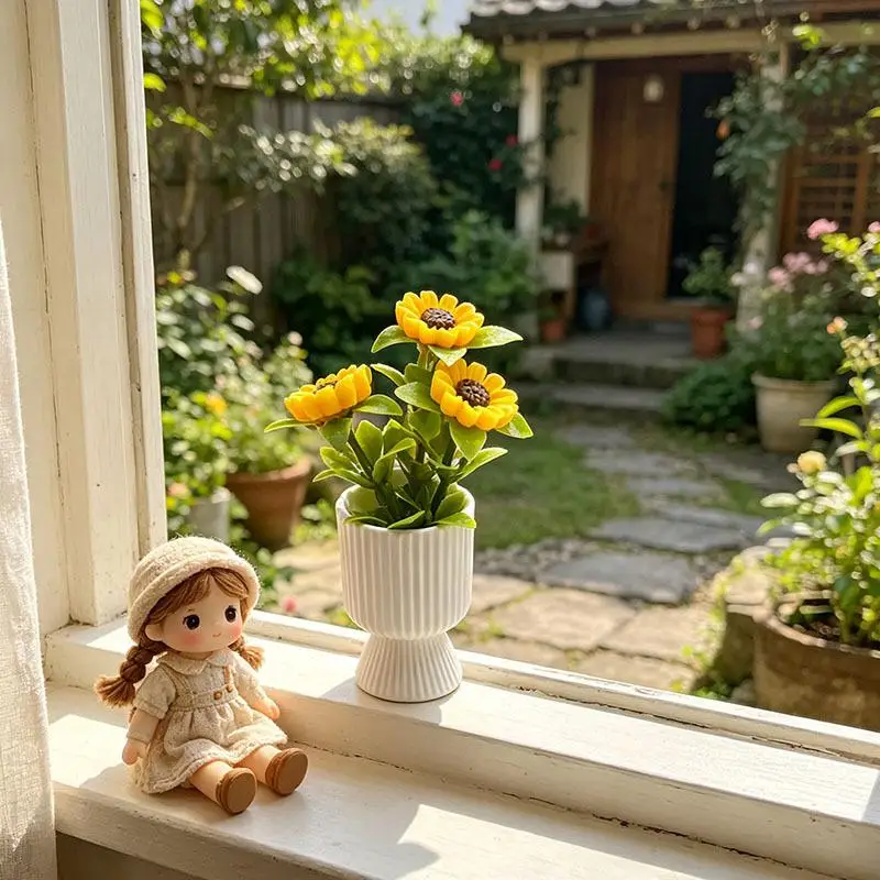 Miniature Sunflower Potted Plant Ornament 1/12 Dollhouse Decoration Model Toy Micro Landscape Garden Scene Photo Props