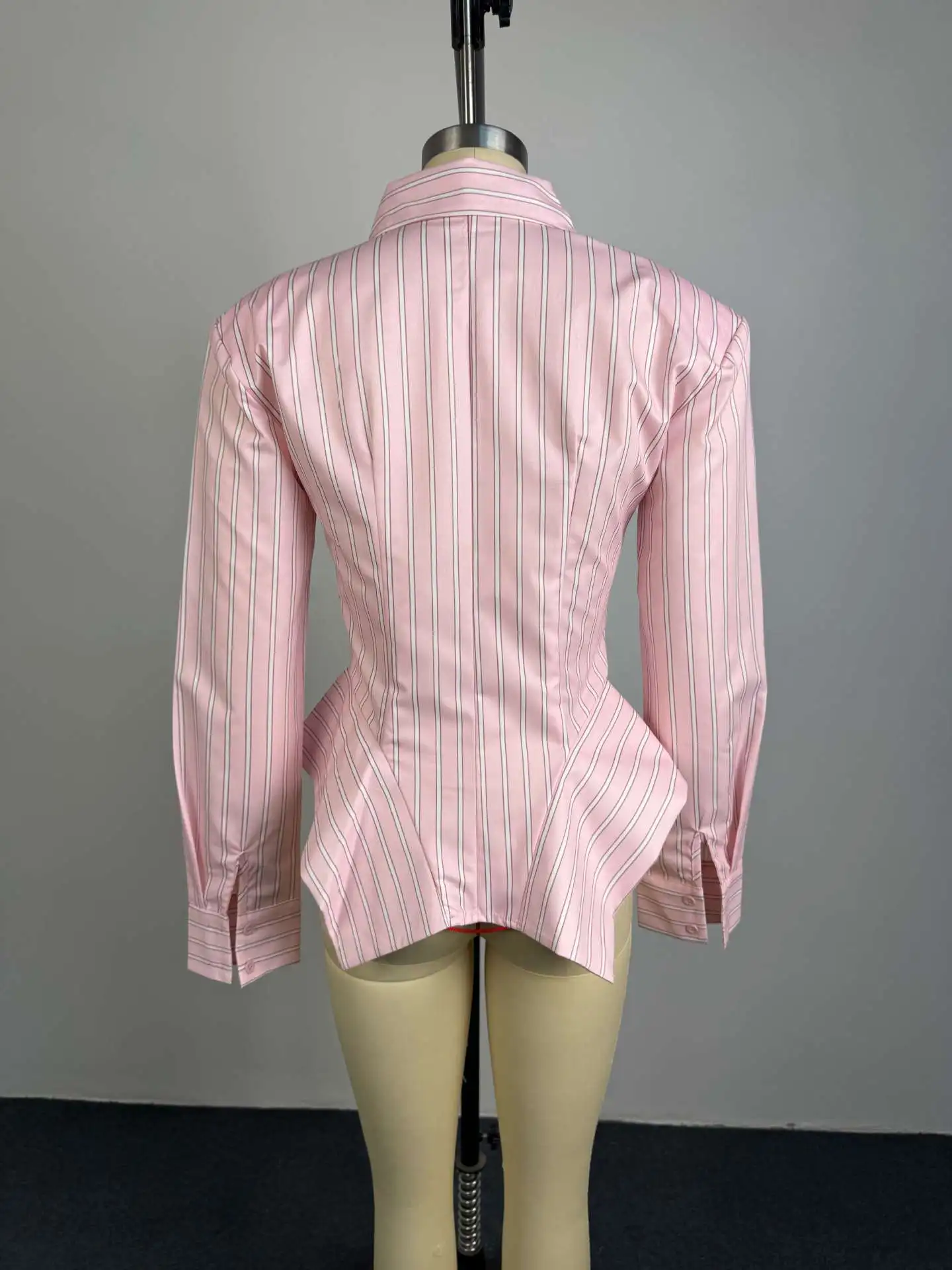Women's Spring Summer Lapel Striped Fitted Asymmetrical Hem Shirt Casual Office Date 2026 New Trendy Feminine Fashion Shirt