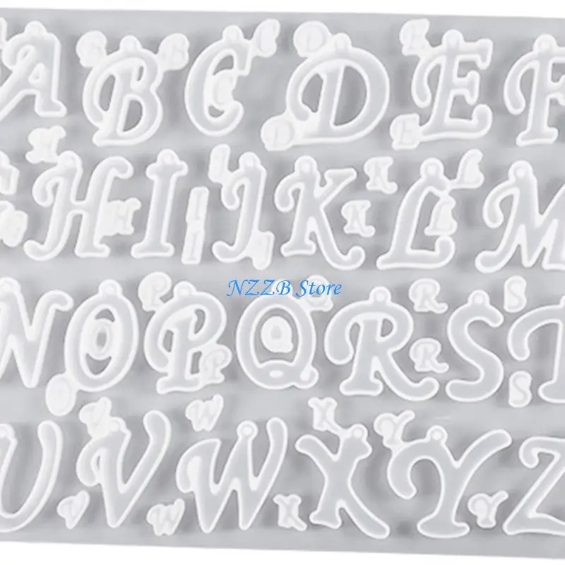 

T21F Letter Keychain Mold Necklace Pendant Silicone Mold with Hole for DIY Decor Luggage Tags Crystal Alphabets Charm Mold