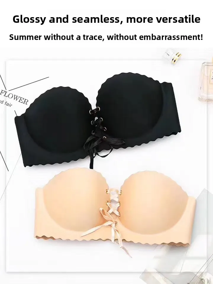 Trägerloser BH für Damen: Push-up, rutschfest, mit verstärkter Unterstützung, Tube-Top, umwickelbar, für kleine Größen – Detail 3