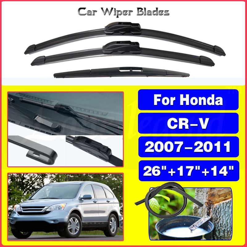 Borracha macia dianteira e limpador traseiro para Honda CRV CR-V 2007-2011, auto limpadores de pára-brisa, lâminas de pára-brisas