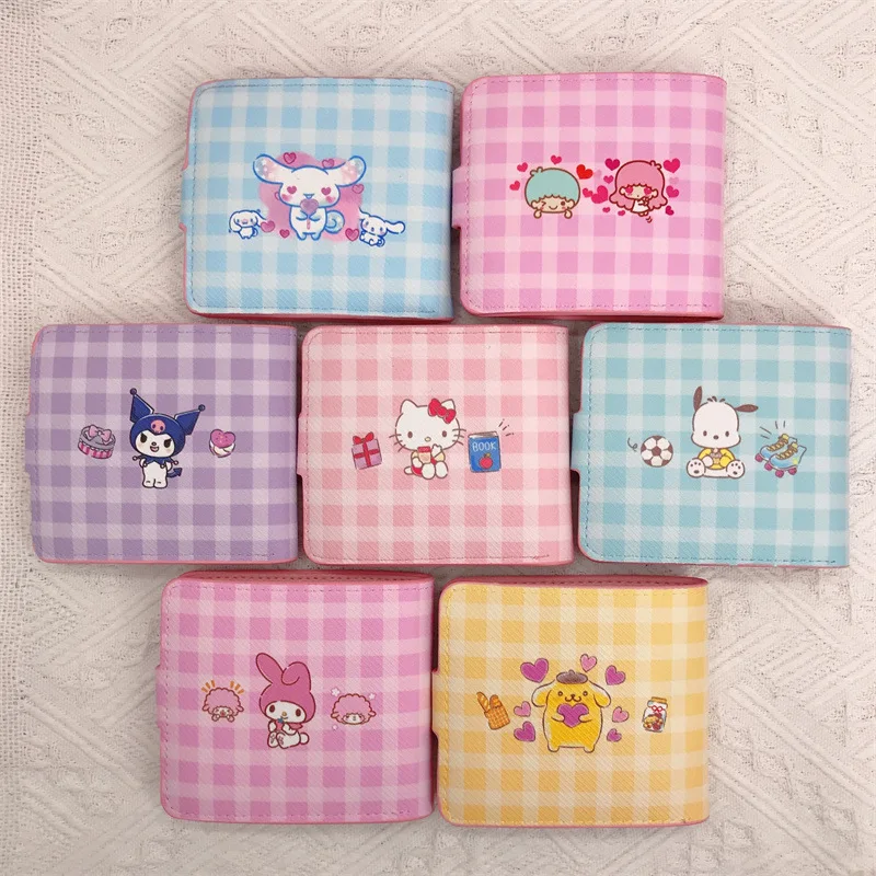 محفظة طباعة كرتونية لطيفة من Kuromi Cinnamoroll ، محفظة جلدية مطوية للفتيات ، حاملات بطاقات الهوية ، حقيبة تغيير الأموال