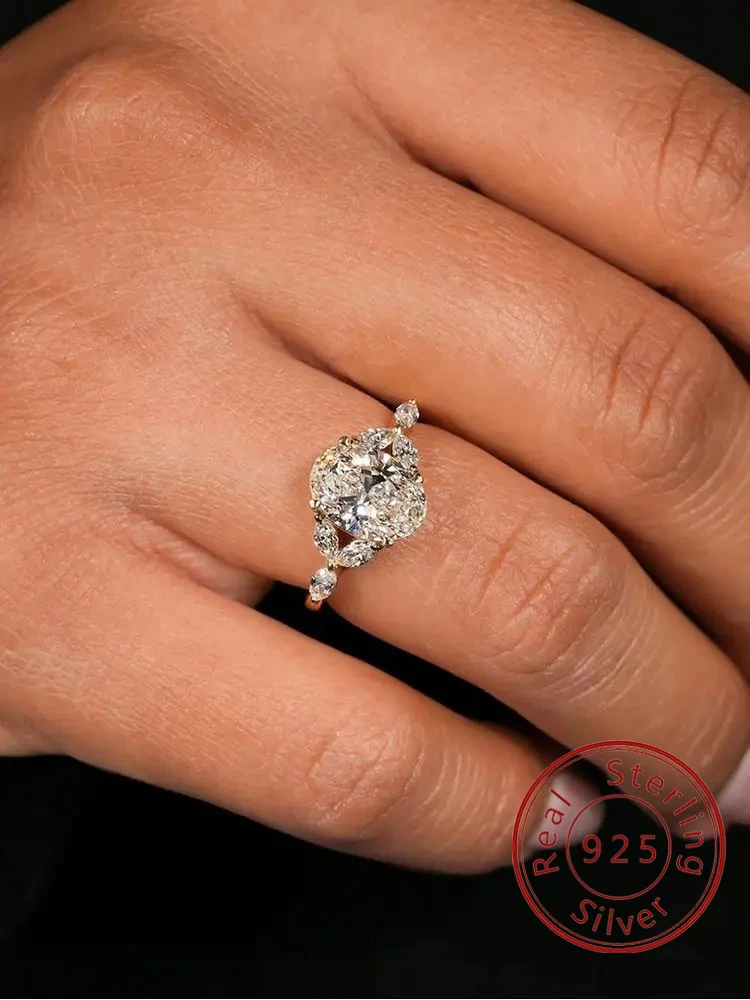 

Стерлингового Серебра 925, модное великолепное овальное кольцо с цирконом маркизы для женщин, юбилей, свадьба, роскошные ювелирные изделия высокого качества