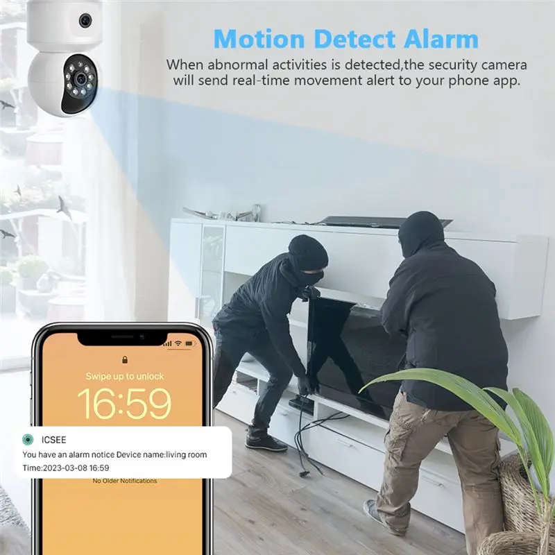 

4MP WiFi Camera Dual Screens Motion Detection Two Way Audio Indoor 4MP Mini PTZ Security IP Camera Baby Monitor US Plug