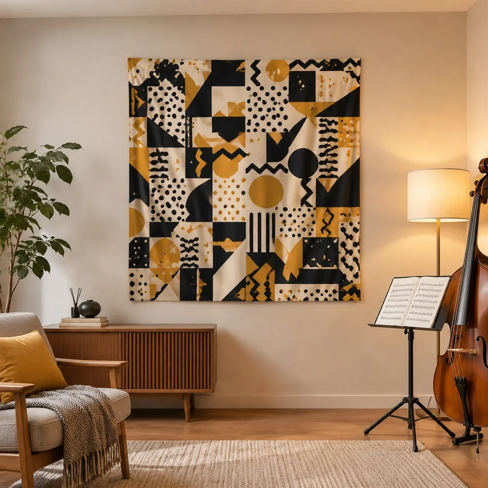 VIKAMA Offset Squares Allover Pattern Tapestry Wall Hanging, Postmodern Wall Decor Tapestries for Bedroom Living Room Study