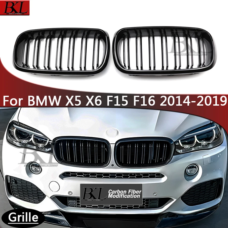 For BMW X5 X6 series F15 F16 2014-2019 Car front bumper grille ABS gloss black kidney-shaped grille