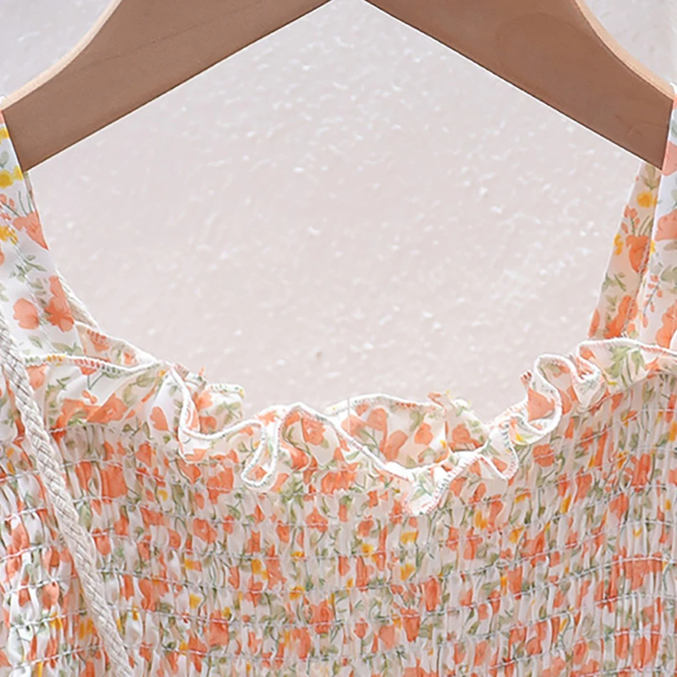 فستان بناتي صيفي مزين بالزهور 2025 فستان كاجوال لحفلات الأميرات بأكمام قصيرة وكشكشة خفيف الوزن وجيد التهوية للأطفال لملابس الأطفال