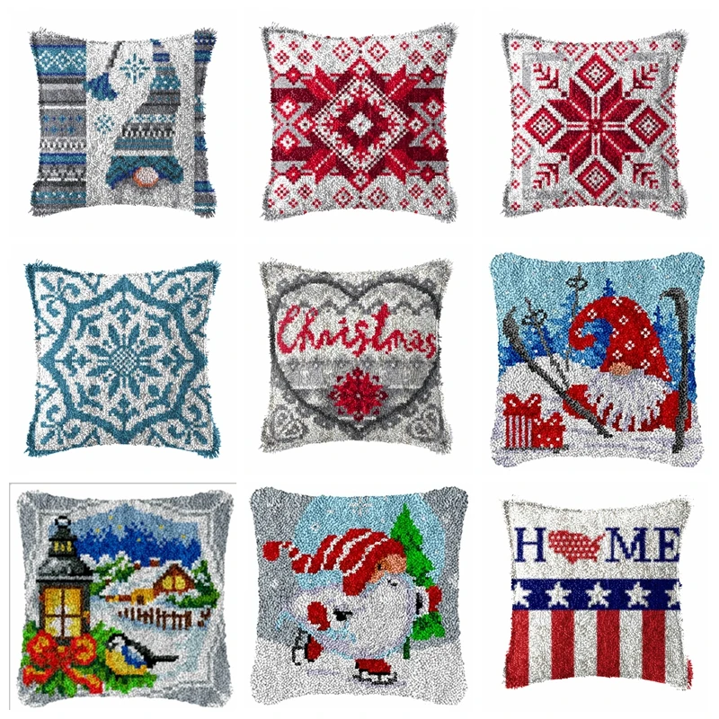 

Christmas Simple Series Latch Hook Simple And Plain Cushion Pillowcase Canvas Crocheting Carpet Embroidery Pillow LAtch Hook Kit