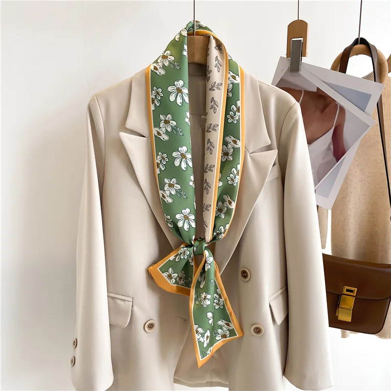 New high-end double-layer scarf, decorative scarf, summer slanted hair tie, necktie, versatile, thin, narrow, scarf, women's