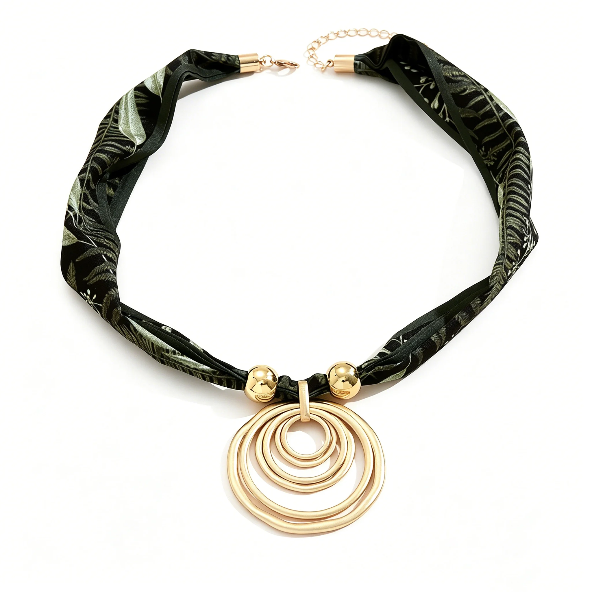 Women Leaf Print Silk Scarf Necklace Gold Multi Layer Circle Pendant Choker Minimal Modern Office Daily Statement Jewelry view 5