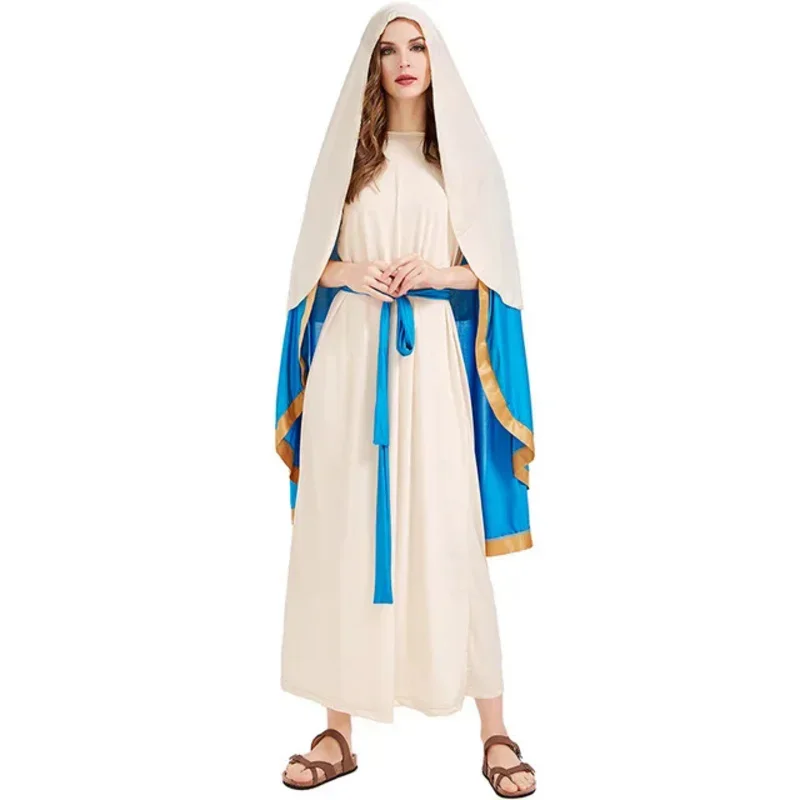 The Virgin Mary Christmas Religious Costume Halloween Gown Maxi Dress Adult Women Holy Outfit Carnival Holiday Robe For Girl MN8