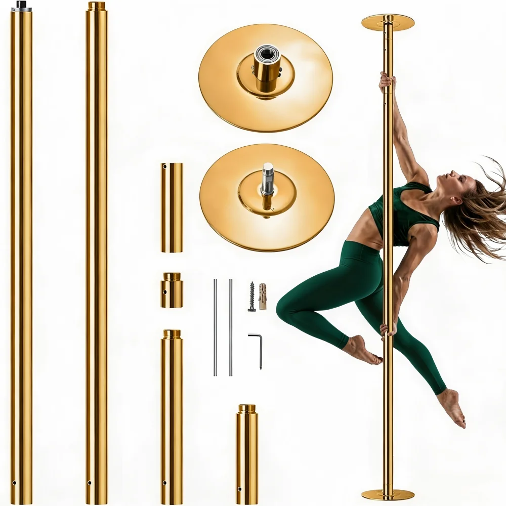 Professional Heavy-duty Steel Tube Dance Pole Set. Height Adjustable, Detachable, Dual-mode Rotation/fixed, Stable and Reliable Structure, Excellent Load-bearing Capacity. Portable Dance Equipment Suitable for Home, Studio, Gym, and Stage Performances.