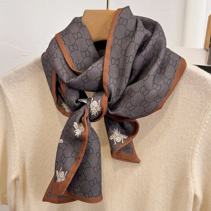 Bufanda de lana de seda de imitación de doble capa de doble cara Premium, Esquina oblicua larga, serpentina grande de invierno para mujer, versátil