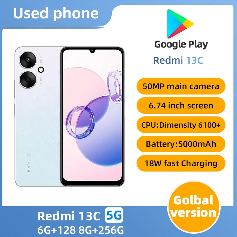 Redmi 13C 5G 6.74inch Screen SmartPhone 128/256GB  Battery capacity 5000mAh 50MP Camera used phone