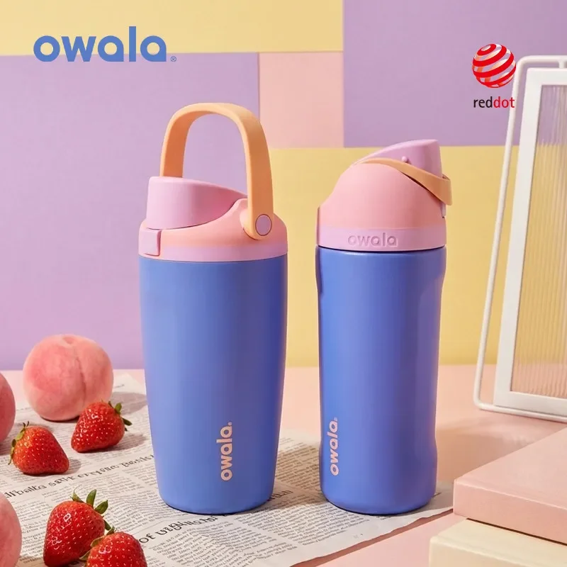 Owala Color Contrasting Straw Cup, Double Mouth Cooling and Portable Water Cup, Stainless Steel Small and Insulated Cup，18oz