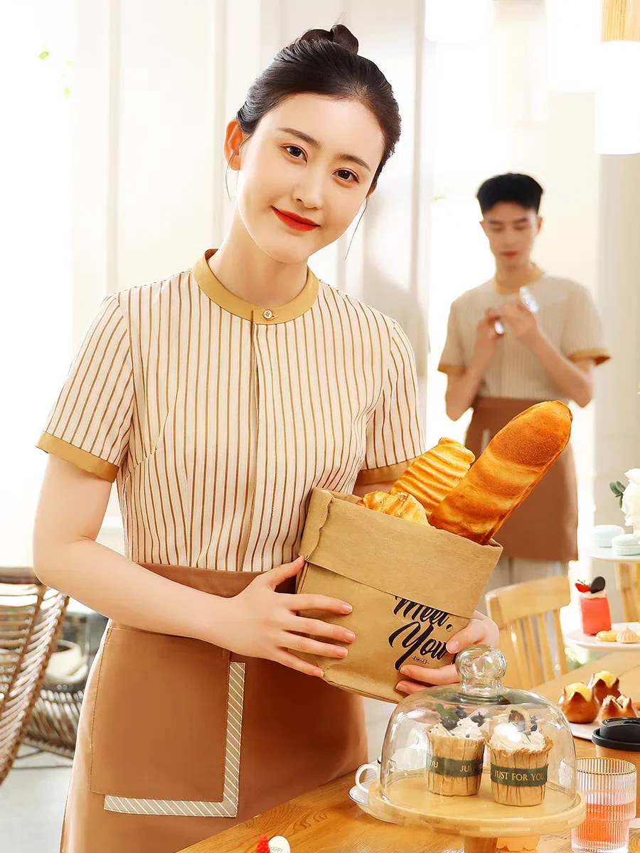 Milk Tea Shop Work Clothes Custom Women's Fast Food Restaurant Baking Uniform Catering Waiter Short Sleeve Summer Uniform Shirt