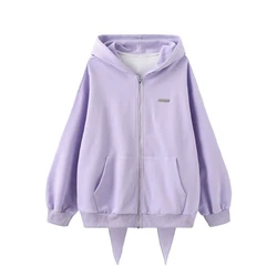 Oversized Harajuku Kawaii White Zip Up Hoodie Women Streetwear Y2K Sweet Cute Rabbit Ear Sweatshirts Korean Girly Hooded Jacket