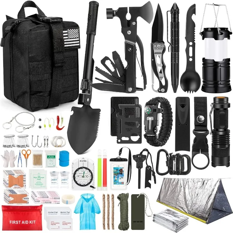 

Survival Kit, 250Pcs Survival Gear First Aid Kit with Molle System Compatible Bag and Emergency Tent, Emergency Kit for Earthqua