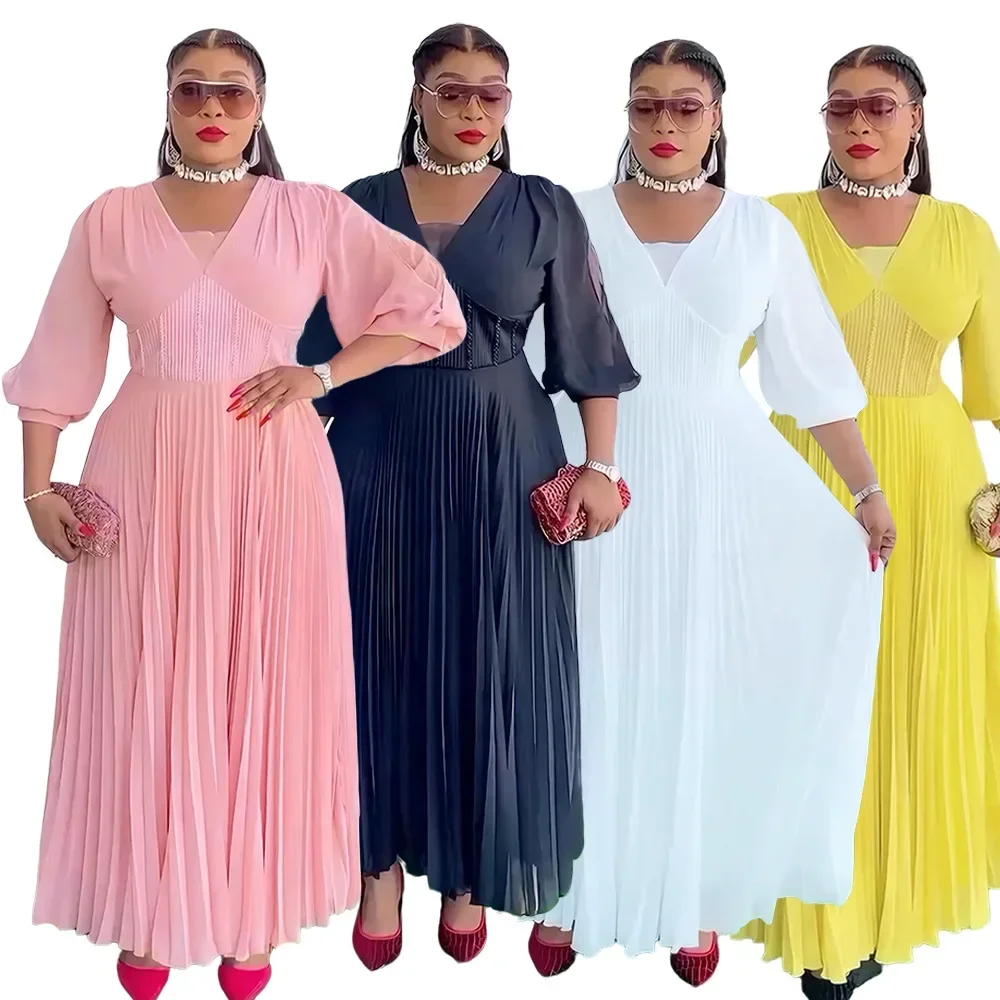 فساتين أفريقية أنيقة للنساء شيفون مطوي طويل فستان الحفلات المسائية ثوب زفاف أنقرة Dashiki أفريقيا الملابس رداء جديد