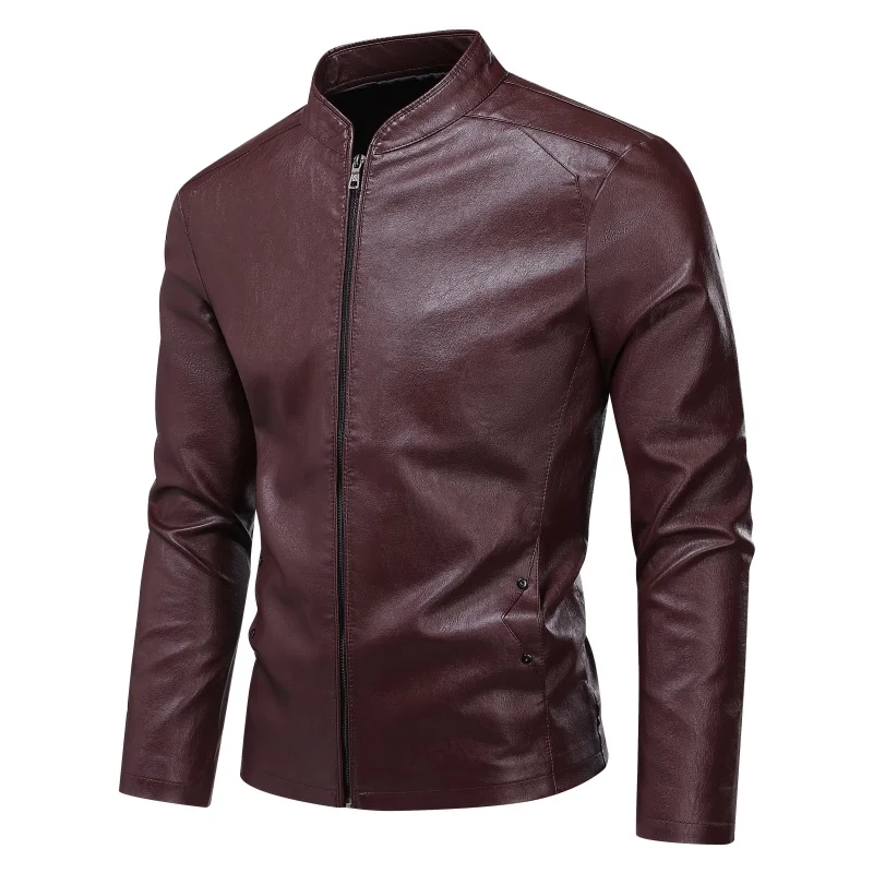 

Young Men's Handsome Leather Jacket Spring Autumn Windproof Solid Color Leather Jacket New Cardigan Casual Outdoor PU Clothes
