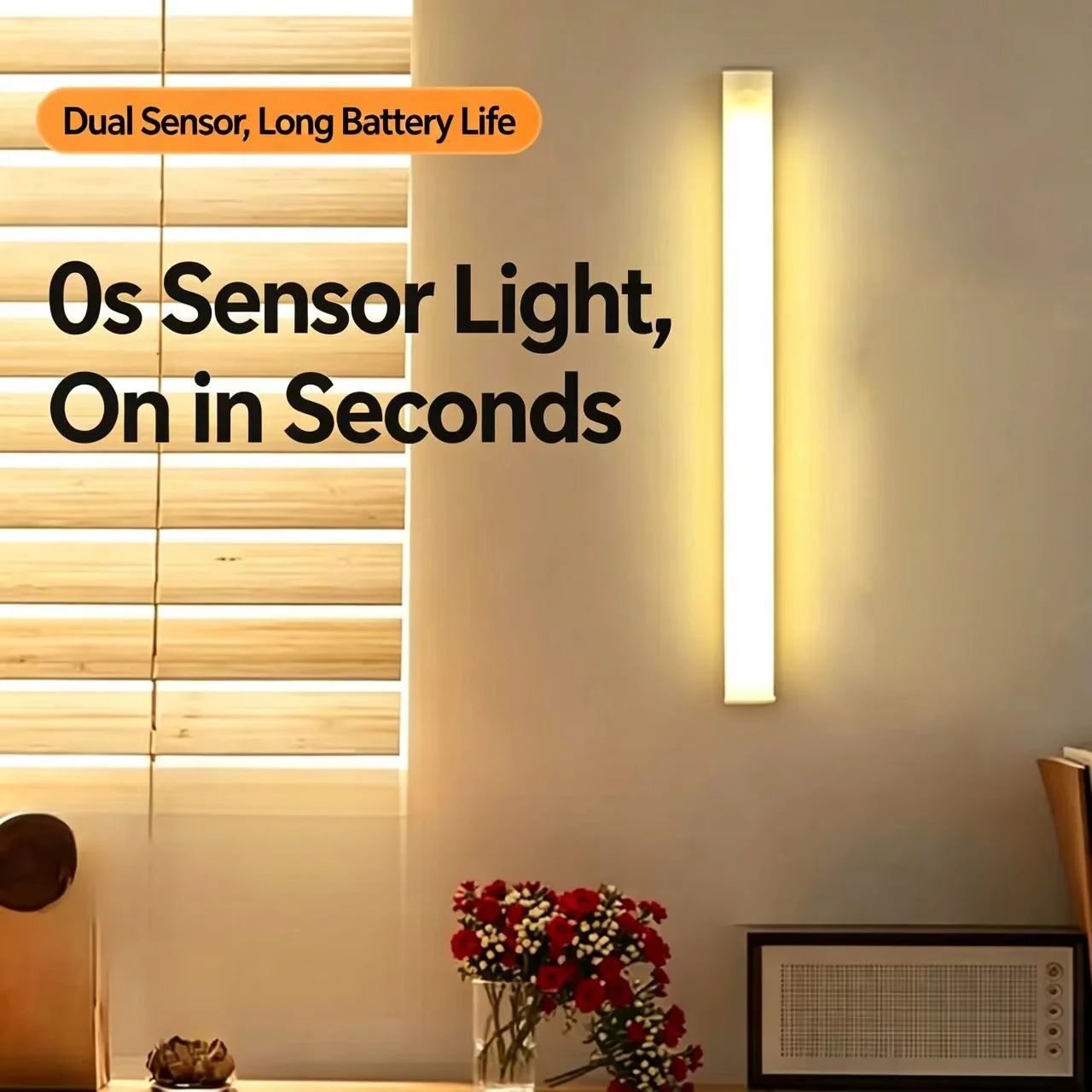 30cm Ultra-thin Motion Sensor LED Bar Light USB Rechargeable Long Strip Tube Lamp Mirror Cabinet Kitchen Wardrobe Night Light