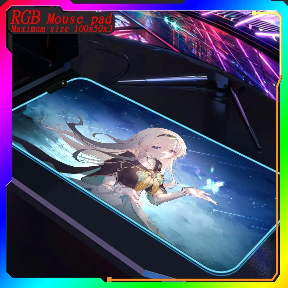 Honkai Star Rail Firefly RGB Mouse Pad HD Gaming Mousepad Mat Keyboard Computer Rubber Pad Carpet Backlit Desk Mat 1000x500 Pad