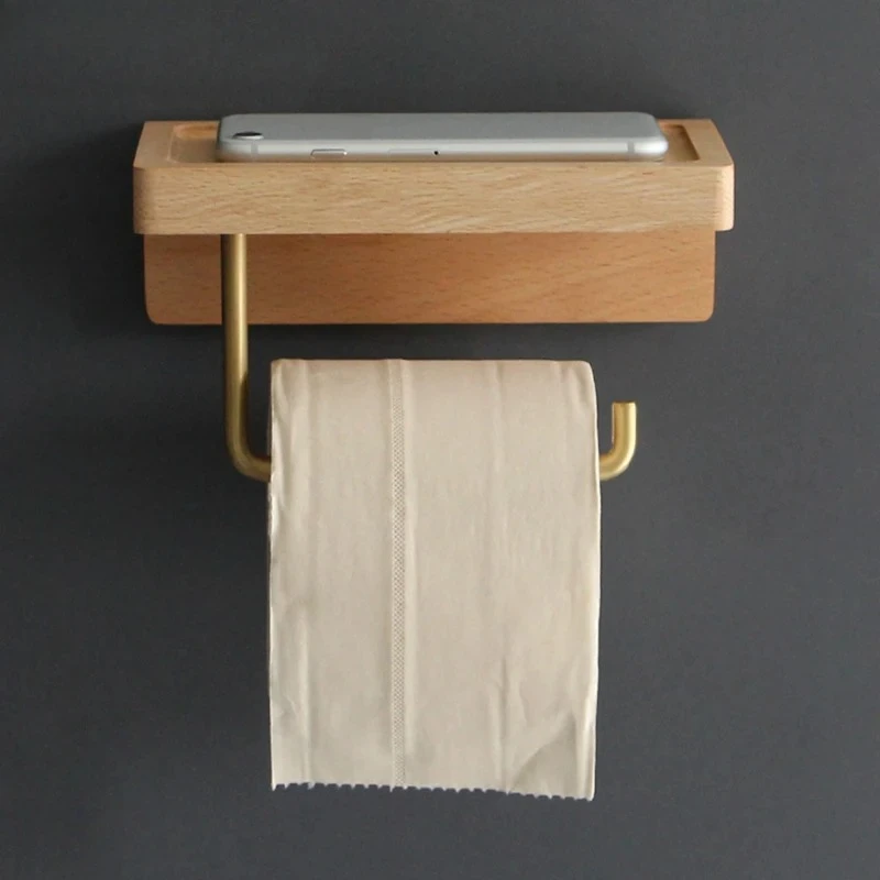 Wooden Napkin Holder Storage Shelf Living Room Solid Wood Non-perforated Paper Towel Rack Wall Tissue Box Toilet Paper Dispenser