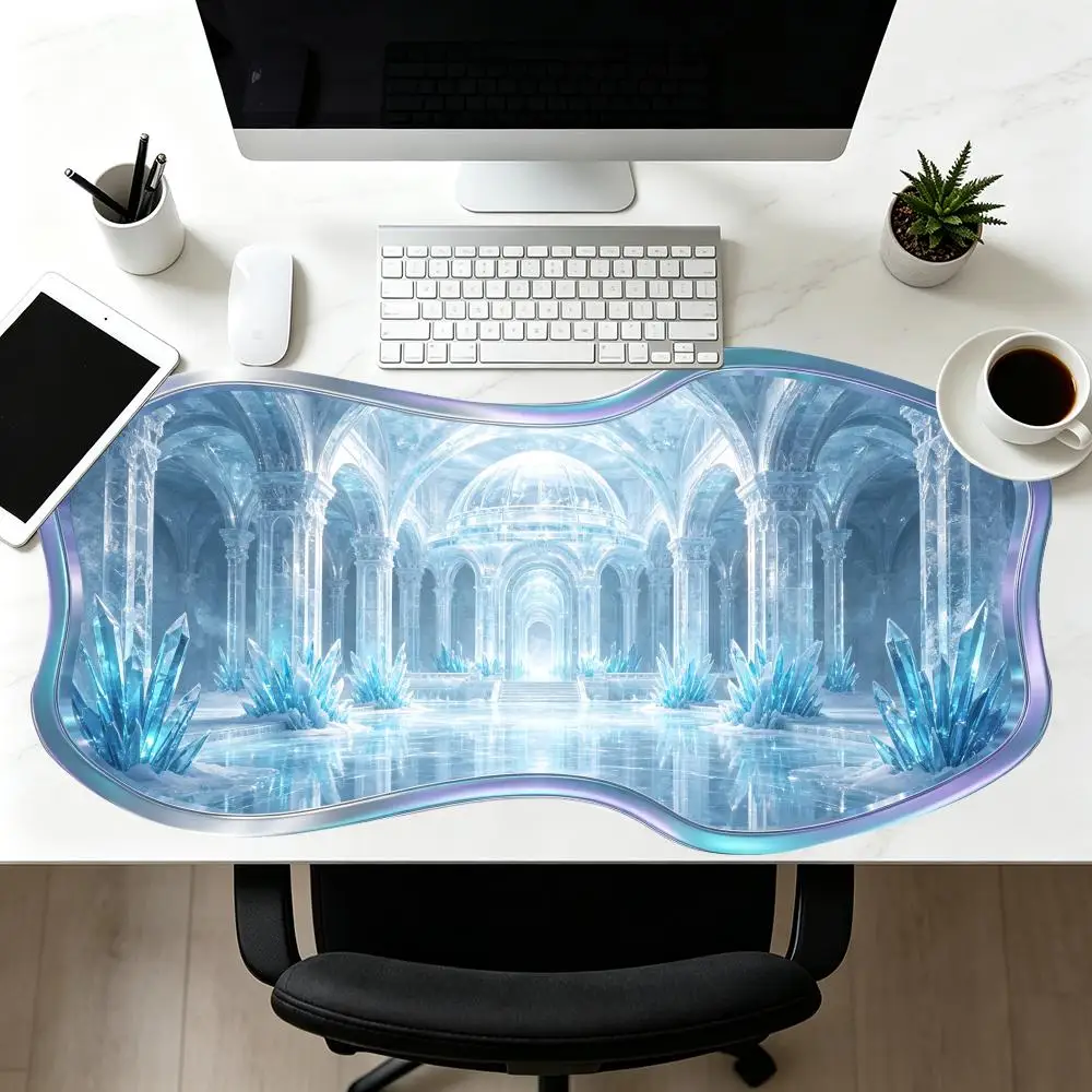Special Shaped Ice Crystal Temple Desk Mat Large Size Non Slip Base Creative For Fantasy Office Decor