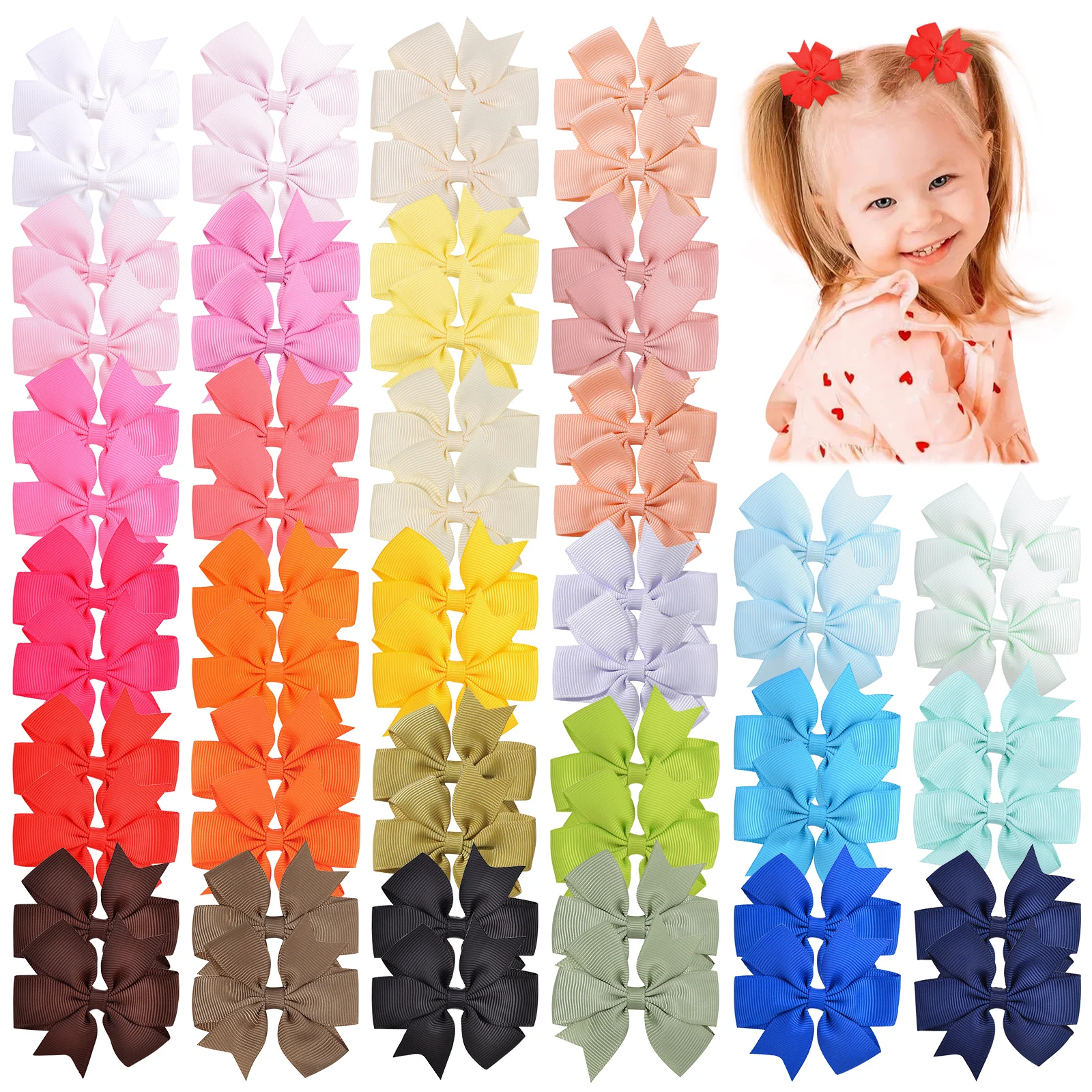 

25/30/40/50/60Pcs Sweet 3'' Baby Girls Ribbon Bow Clips Hairpins Alligator Metal Hair Bows Clip Headwear Kids Hair Accessories