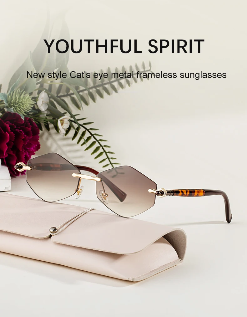 Randlose Polygon-Sonnenbrille für Damen 2026 Luxusmarke Mode Retro Sonnenbrillen Punk Sechseckige Brillen für Damen UV400 Outdoor-Sonnenbrillen – Detail 3