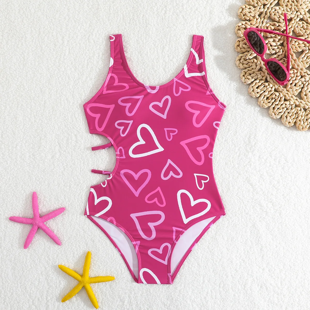 Heart Print Girls One Piece Swimsuit 7-12 Year Kids Swim Suit Teenage Children's Swimwear 2026 Pink Bathing Suits Beach Bodysuit