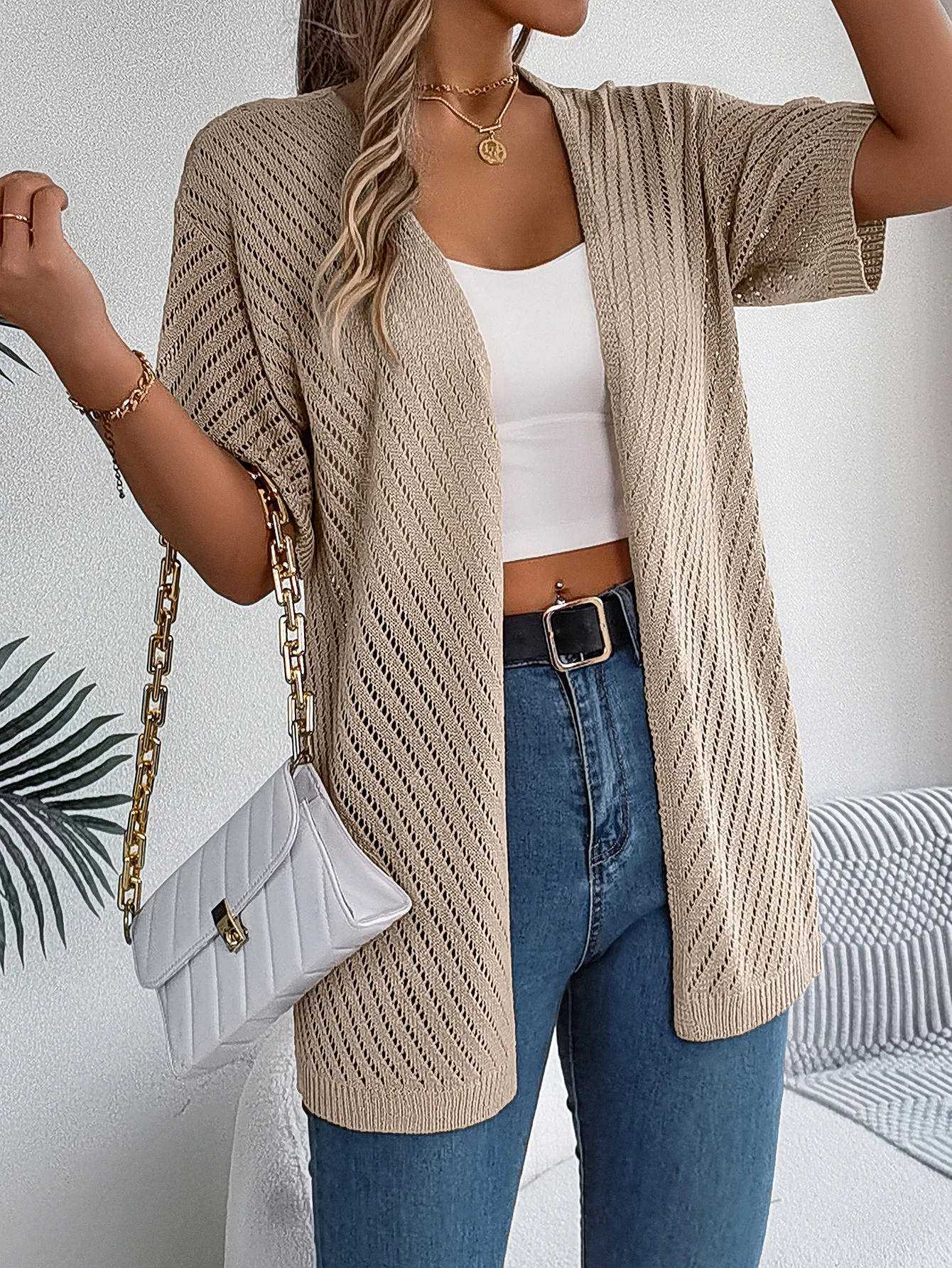 Spring Summer Knitted Cardigan Casual Hollow Out Sun Proof Tops for Women