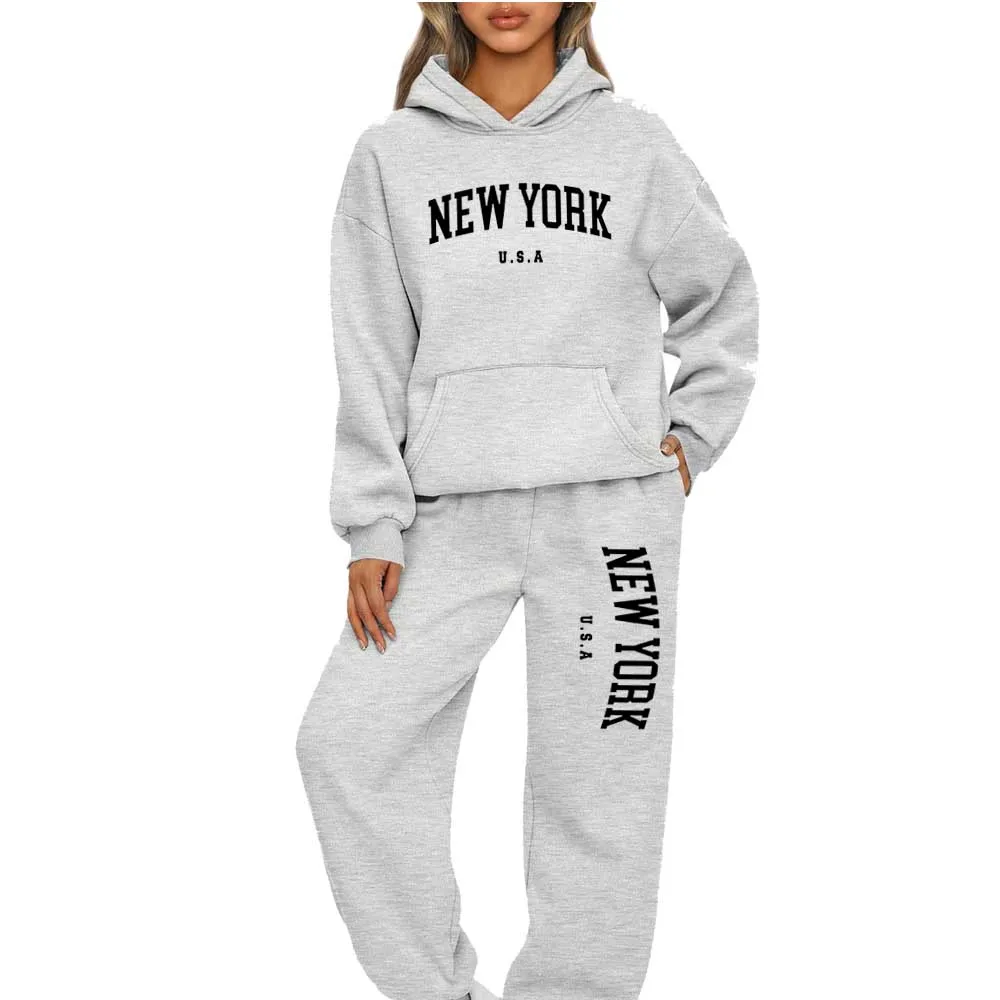 

Womens Tracksuit Outfits Autumn Winter Hooded Sweatshirt +Black Sweatpants High Quality Ladies Daily Casual Warm 2 Piece Set