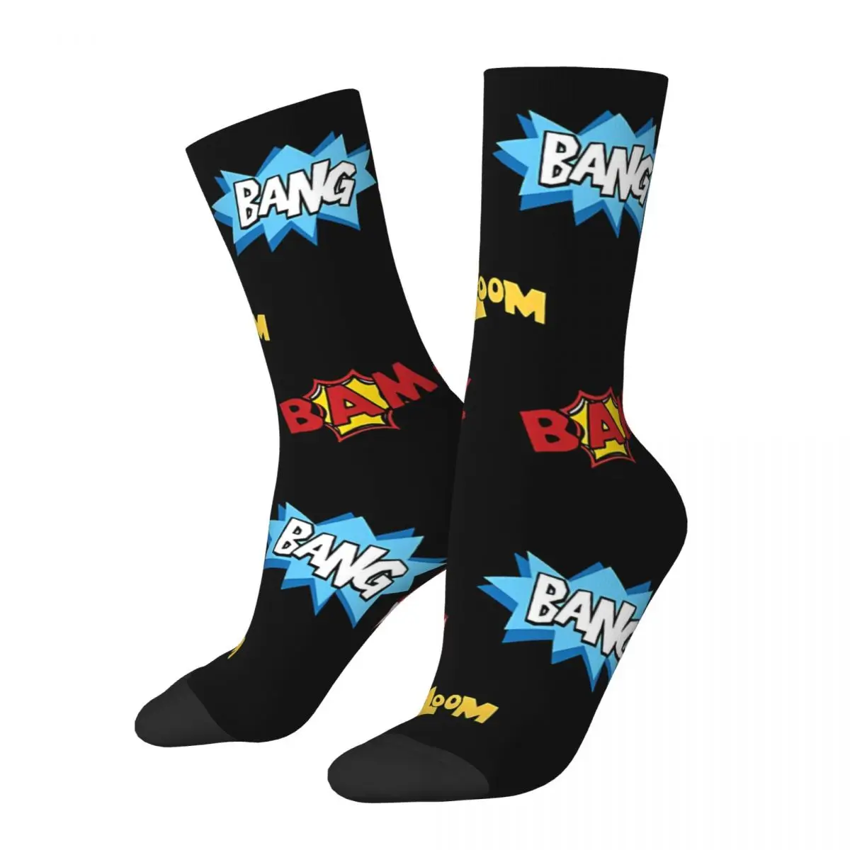 Crazy Sock for Men Book Bang Pow Zoom Bam Bubbles Hip Hop Harajuku Comic Book Lover Seamless Pattern Printed Boys Crew Sock