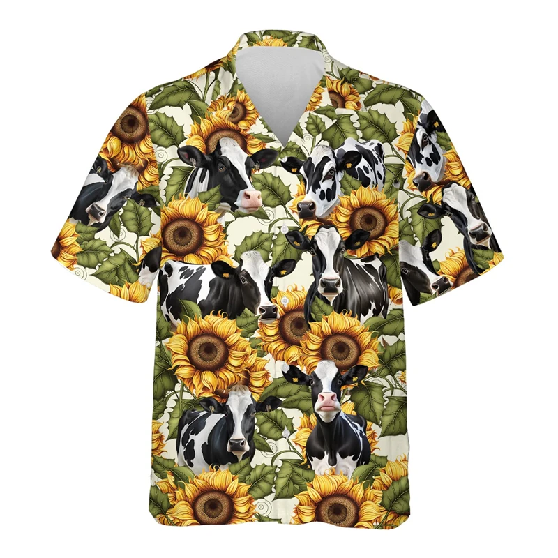 Hawaiian Men\'s Shirt 3D Printing Summer Cow Pattern Oversized Comfortable Casual Tops Short Beach Clothing Street Wear Shirts